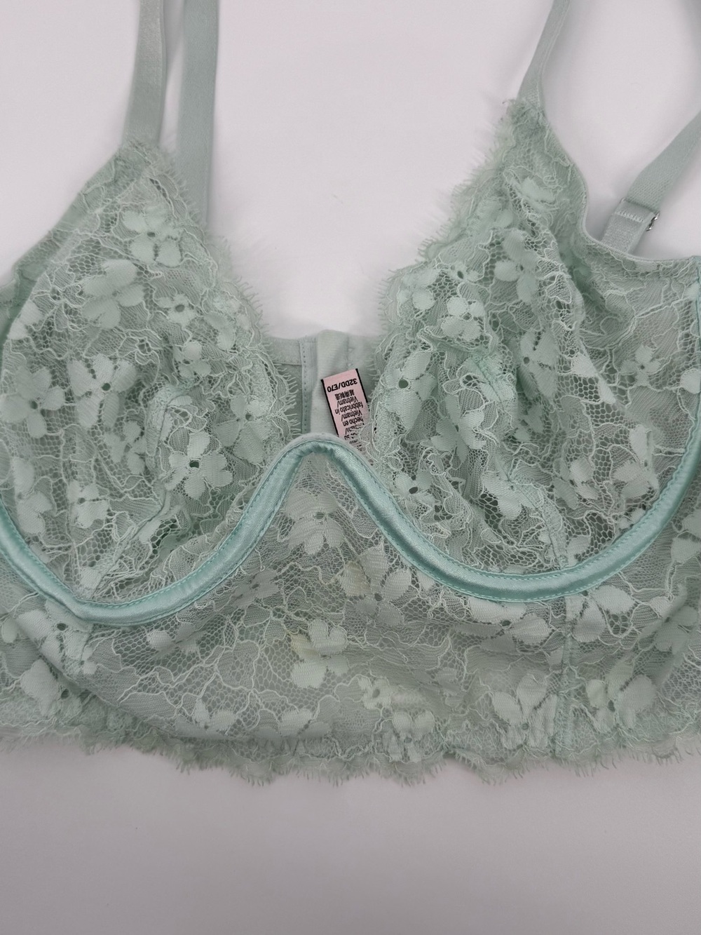 Victoria's Secret Dream Angels Green Lace Longline Bra 32DD Underwire Balconette - Picture 2 of 4